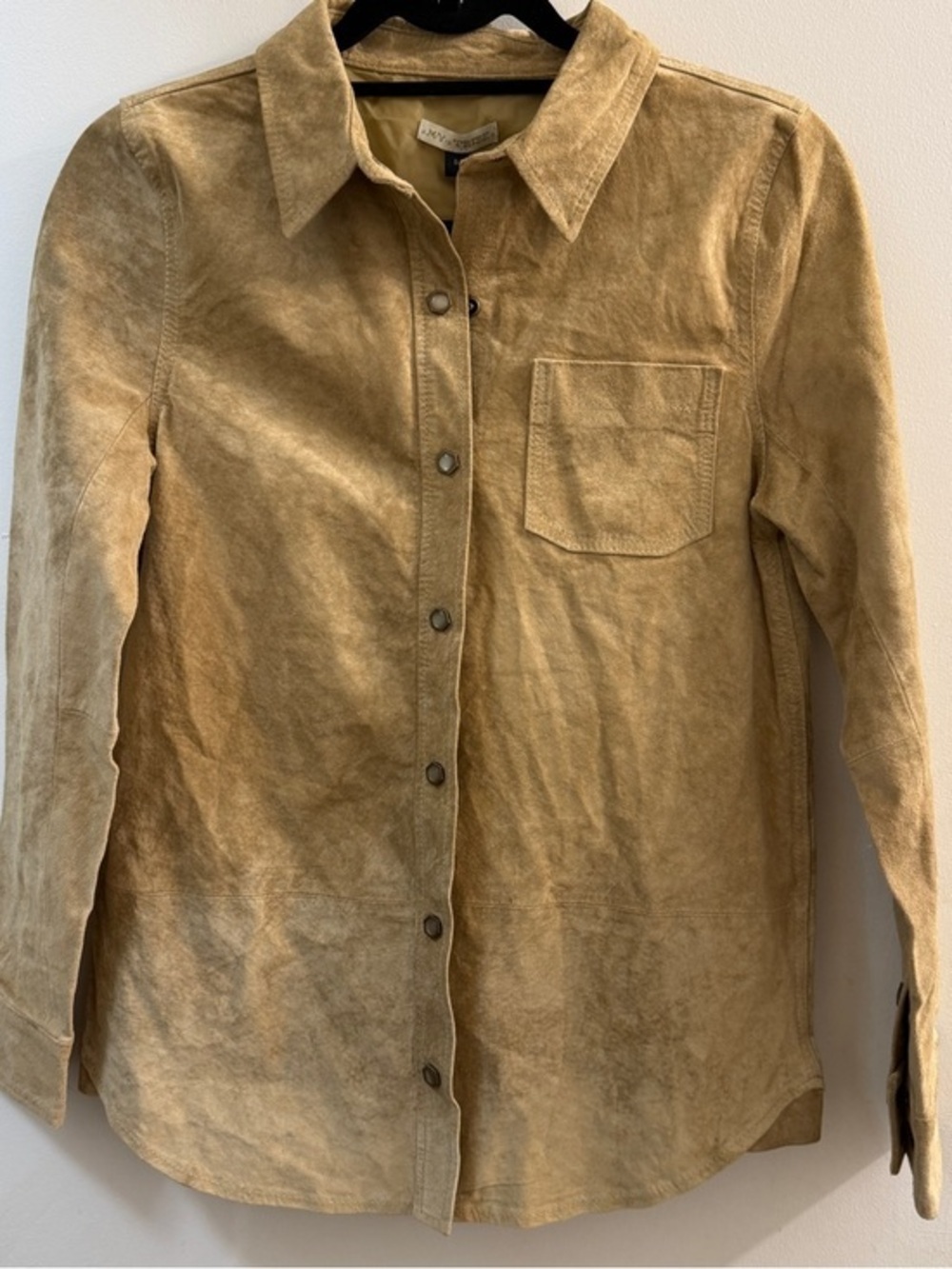 My Tribe Suede Leather Shirt Jacket Shacket Beige S NWOT